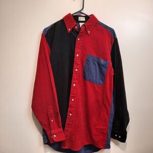 Vintage Ash Creek Trading Corduroy Shirt Mens M Colorblock Button Down 90s Retro